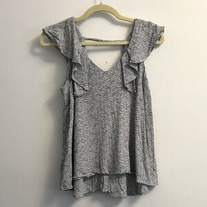 BCBG Generation Ruffle V-Neck Tank Top Blouse- Striped - Size XS